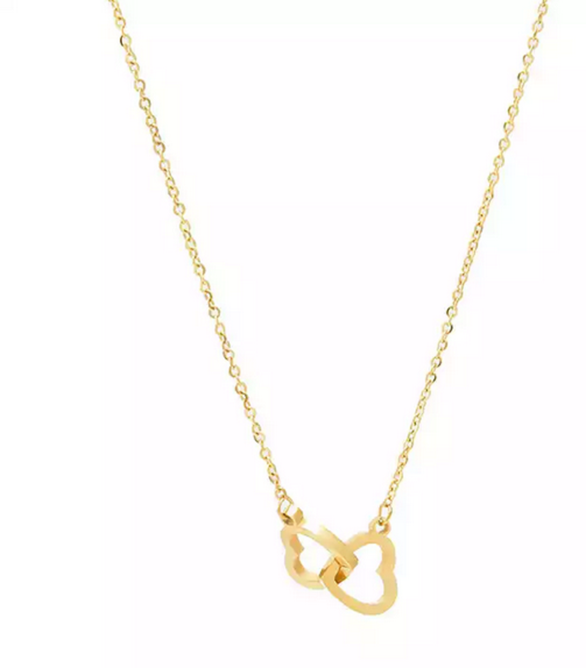 14K White Gold Diamond Studded Double Heart Necklace